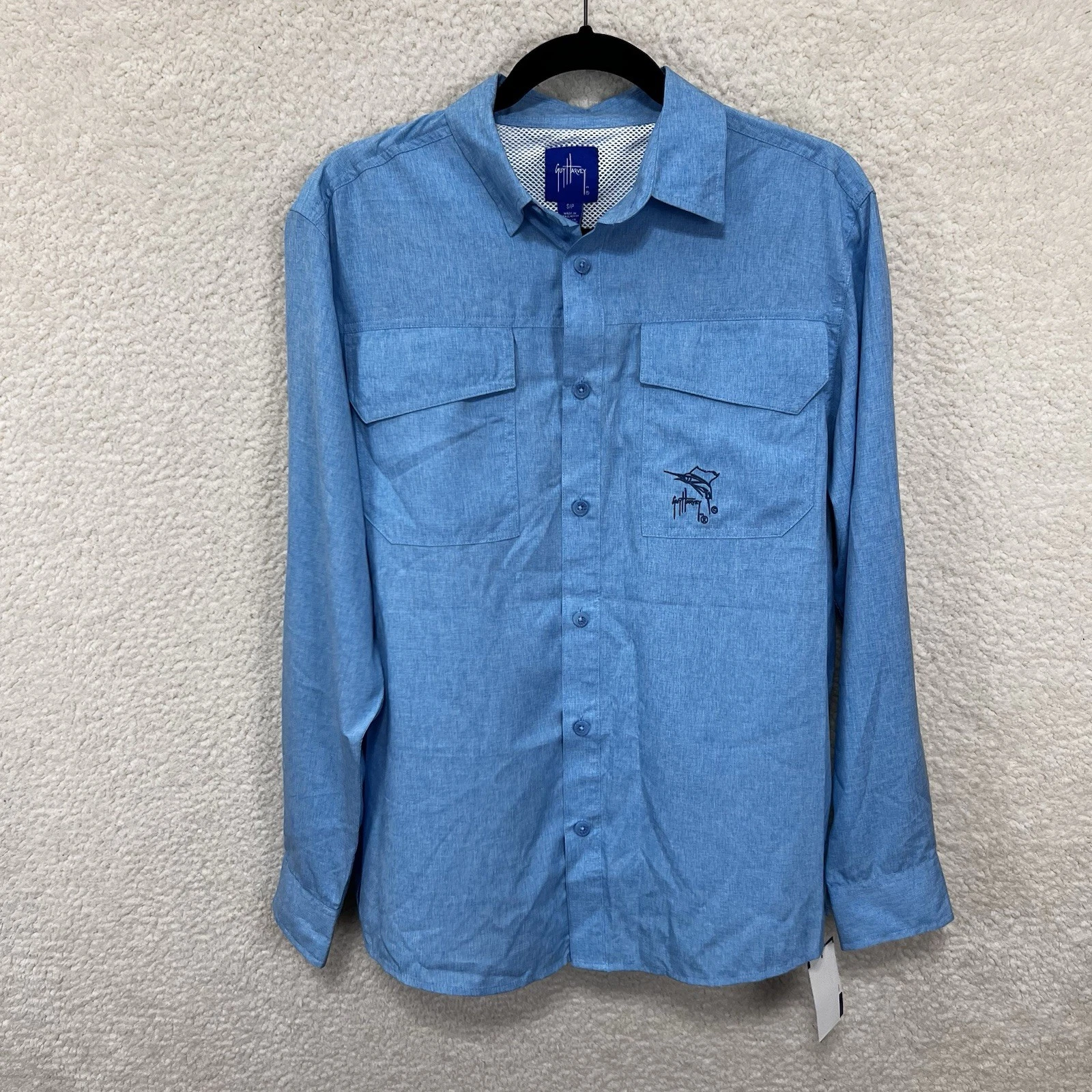 Guy Harvey Fishing Shirt Mens S Blue Vented Long Sleeve Button Up NEW