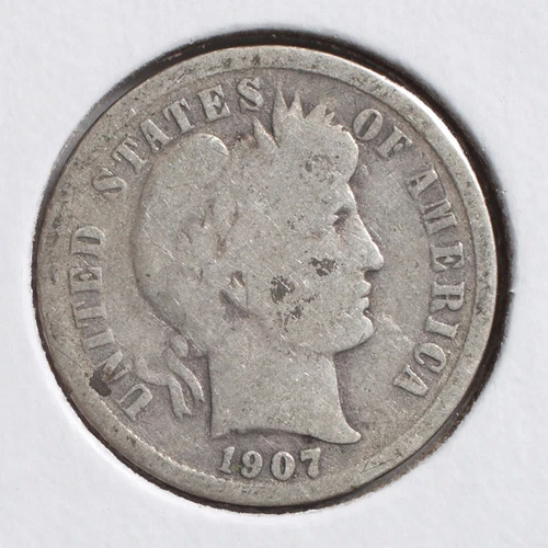 1907-P 10C Barber Dime - VG - *90% Silver* (actual coin pictured)