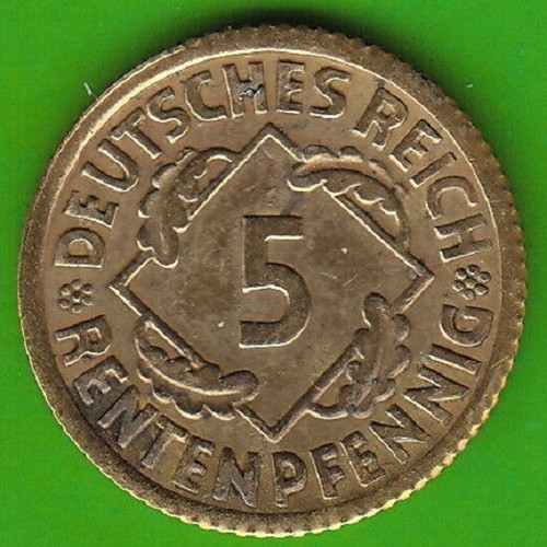 5 Rentenpfennig 1923 F in vz gereinigt hübsch selten nswleipzig - Bild 2 von 2
