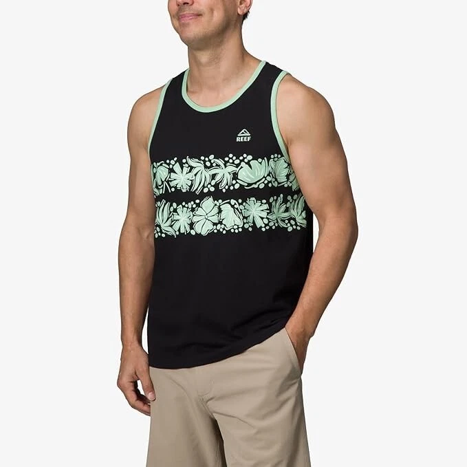 Camiseta sin mangas REEF estilo jersey floral Rory para hombre - Serigrafía Rory (caviar, grande) Foto 2 de 4