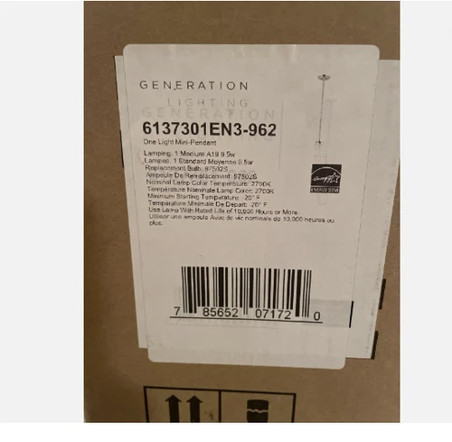 Sea Gull 6137301EN3-962 Elmwood Park 1-Light Brushed Nickel Hanging Mini Pendant - Picture 1 of 2