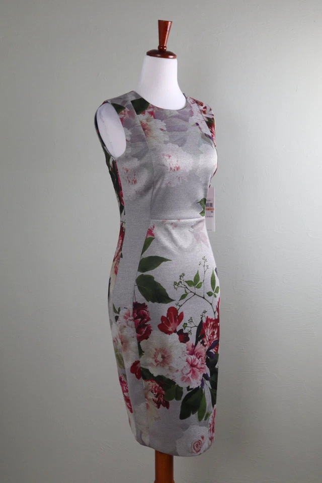 CALVIN KLEIN NWT $134 Neoprene Stretch Floral Sleeveless Sheath Dress Size 2 - Image 2 of 4