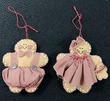 Handmade Felt Stuffed Christmas Gingerbread Man And Woman Ornaments