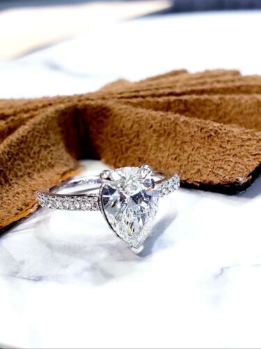 1.80 Ctw Pear Cut Diamond Engagement Ring Under Halo Round Pave G, VS1 14k GIA - Picture 3 of 5