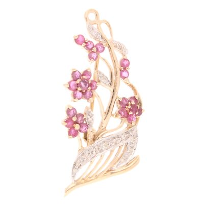 Brosche 9 Karat Gelbgold Rubin & Diamant (20 x 40,5 mm)