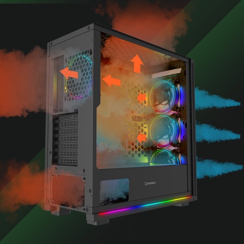GAMEMAX View Mid-Tower E-ATX Gaming PC Case w/4X ARGB Fan & 2X ARGB LED Strip - Picture 9 of 9