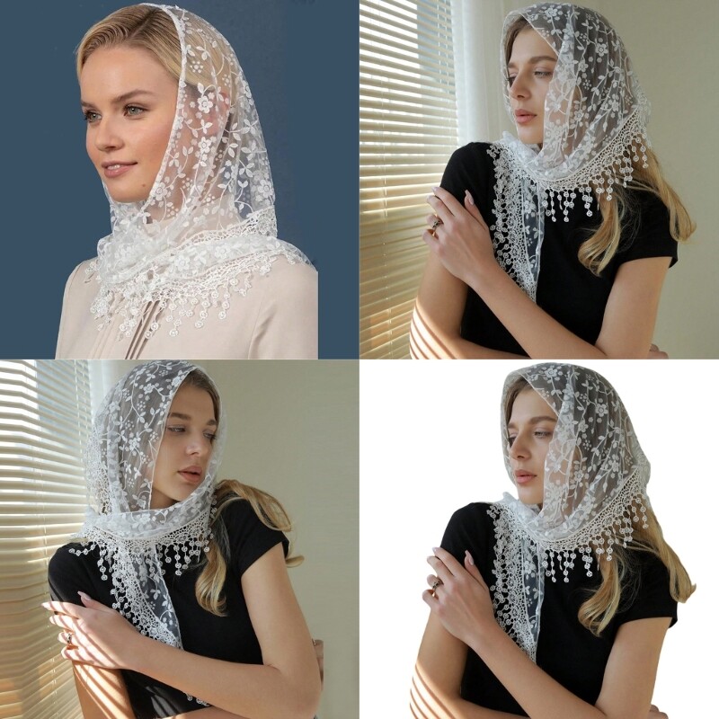 Elegant Lace Flower Headcovers Head Scarf Bandanas Shawl for Various  Occasion