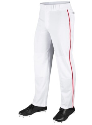 Champro MVP Open Bottom Baseball Pant W/ Braid Color White/Scarlet, Size Adult L