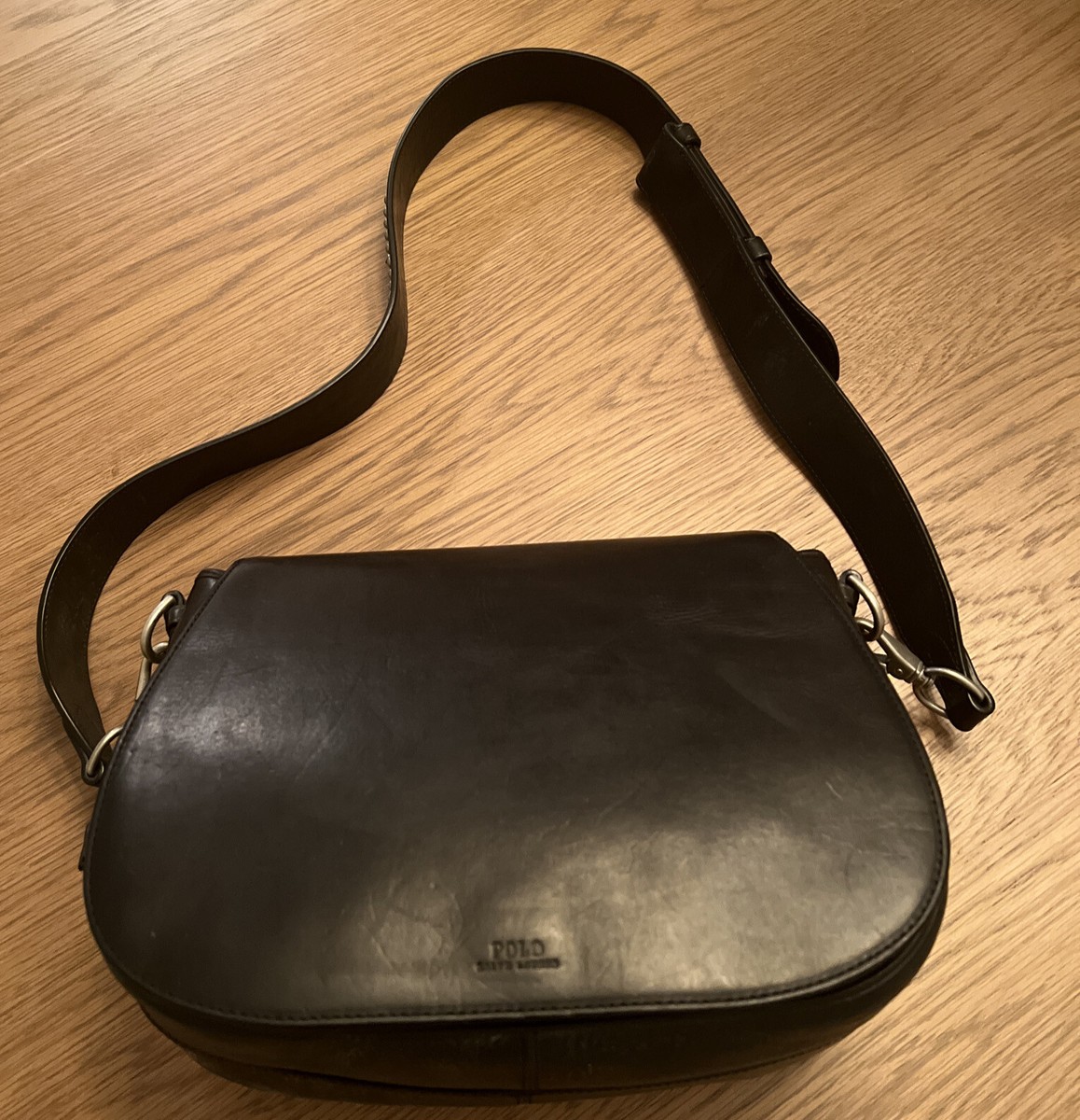 Pre-Owned Polo Ralph Lauren Black Leather Saddle Bag | eBay Pre-Owned Polo Ralph Lauren Black Leather Saddle Bag | eBay