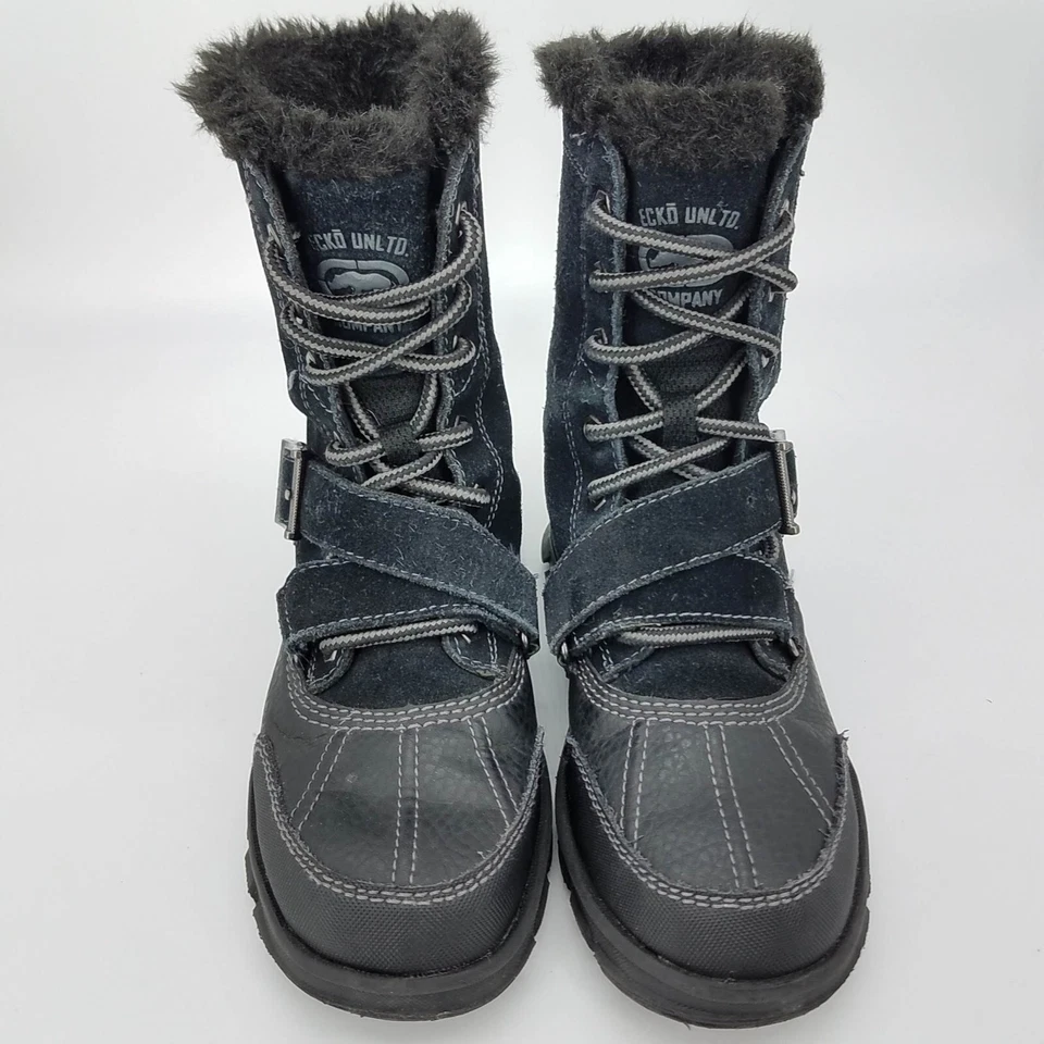 Marc Echo Unltd BRAXTON Niños Negro Gamuza Con cordones Hebilla Correa Botas de Invierno EE. UU. 2 Foto 4 de 4