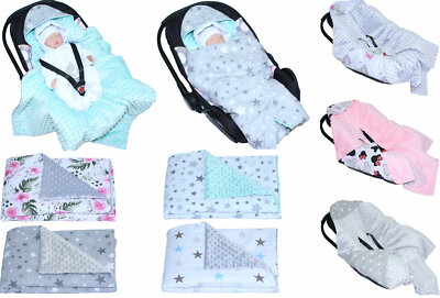 Baby Einschlagdecke MINKY  mit Kapuze 90x90 cm Babyschale Decke