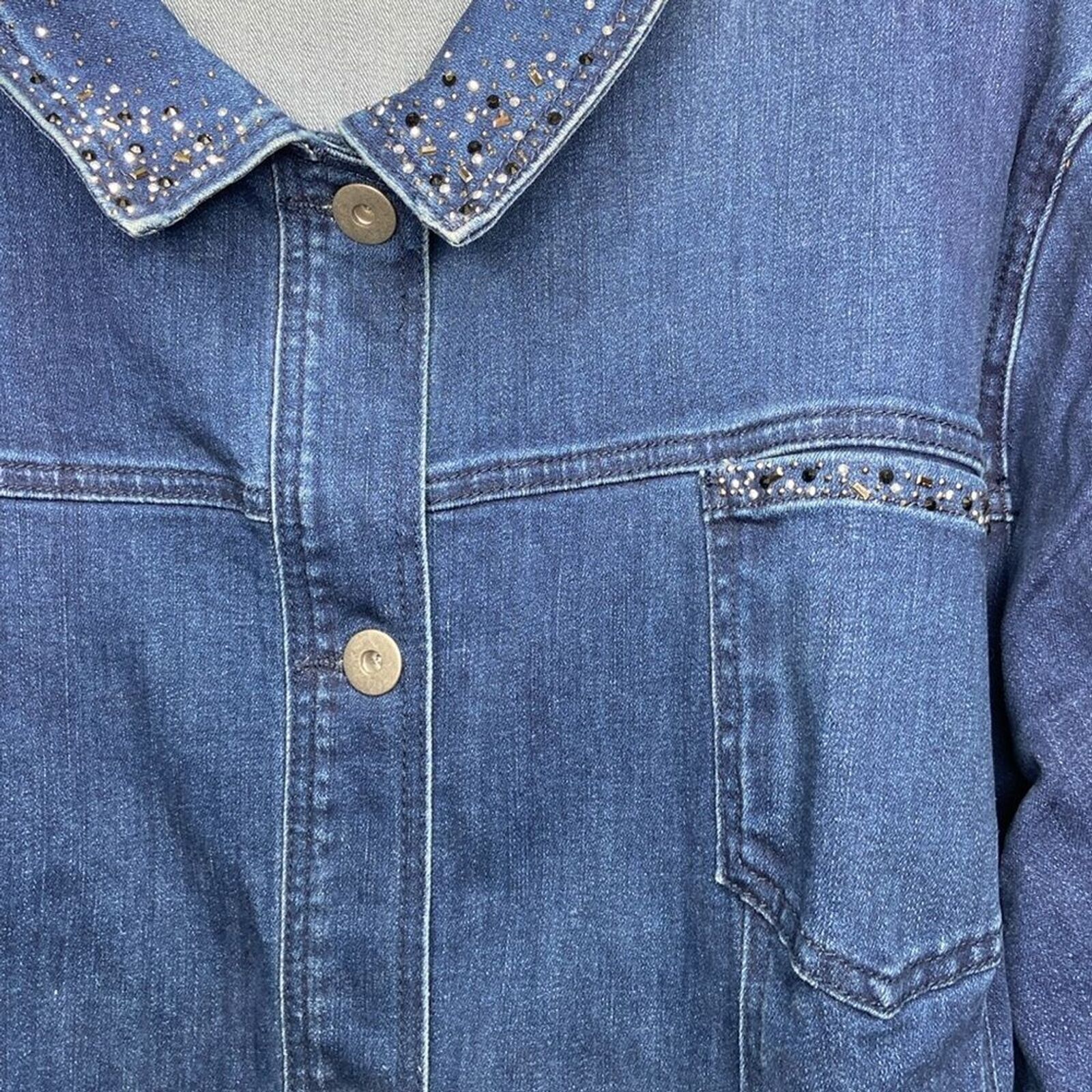 catherines Womens denim jacket size 4x blue rhine… - image 6