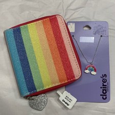 Claire&rsquo;s Sparkling Glitter Rainbow Wallet + Rainbow 16&rdquo; Necklace - 2 Pc Set NWT