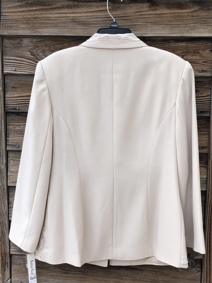 Amelia Key Beige Embroidered Beaded 2-Pieces Skirt Suit Size 14 With Flaw - Image 4 of 4