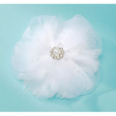 DAVID TUTERA HAIR COMB SILK & FEATHER FLOWER BRIDAL HAIR COMB   WHITE - 4''