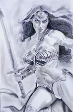 WONDER WOMAN Sexy Gadot Pro DCC Comics Book Original Art Splash Page Pinup 11x17