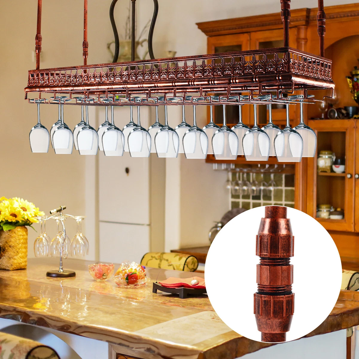 Metal Bar Wine Glass Hanging Rack Ceiling Mounted Cup Hanger Shelf