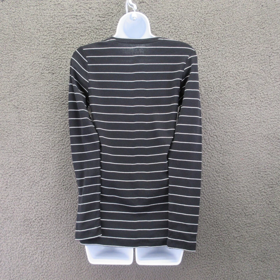 Camiseta para mujer Caslon negra blanca a rayas manga larga mediana #4518 Foto 2 de 4
