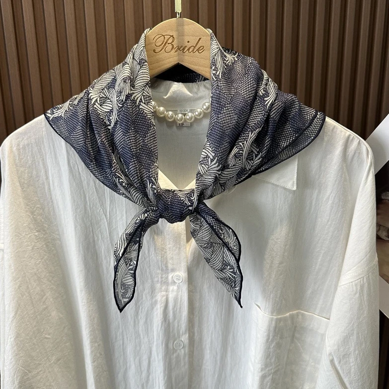 Pure 12 Momme 100% Silk Wrap Scarf Bandanna Brown twine Print Square Shawl 27"
