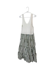 En Saison Dress Womens Medium White Green Striped Tiered Maxi Sleeveless Boho