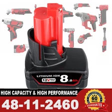 8.0Ah Battery For Milwaukee for M12 LITHIUM Extended Capacity Battery 48-11-2402