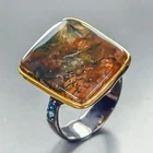 15 ct gem Art Natural Moss Agate Ring 925 Sterling Silver Size 7 /R463191