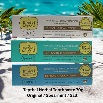 Tepthai Herbal Toothpaste 70g Original Spearmint Salt Reduce Plaque Stains Fresh