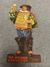Vtg 1930’s Old Style Lager Beer Heileman Grenadier Cardboard Bar Sign Ad 8”