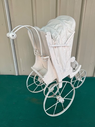 Passeggino passeggino passeggino bambola vintage decorativo dipinto bianco - Foto 10 di 19