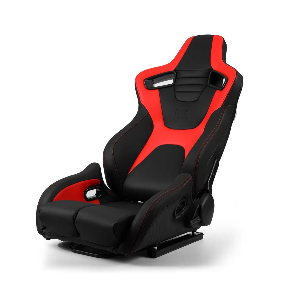 Universal PVC Reclinable Black+Red Sport Racing Seats Pair With Slider Foto 4 de 4