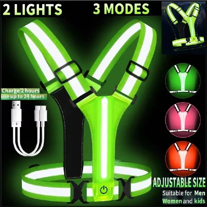 Chaleco de seguridad para correr con luz reflectante LED para andar en bicicleta caminar de noche, alta V Foto 2 de 4