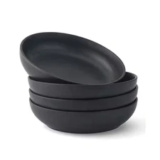 4-Pieces Stoneware Pasta Bowl Set, 40 Oz.-Matte Black