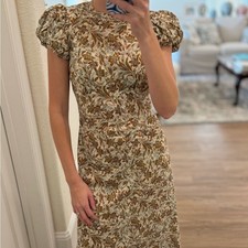 Doen Rhodia Cotton Puff Short Sleeve Maxi Midi Dress Blanc Narcissus Floral