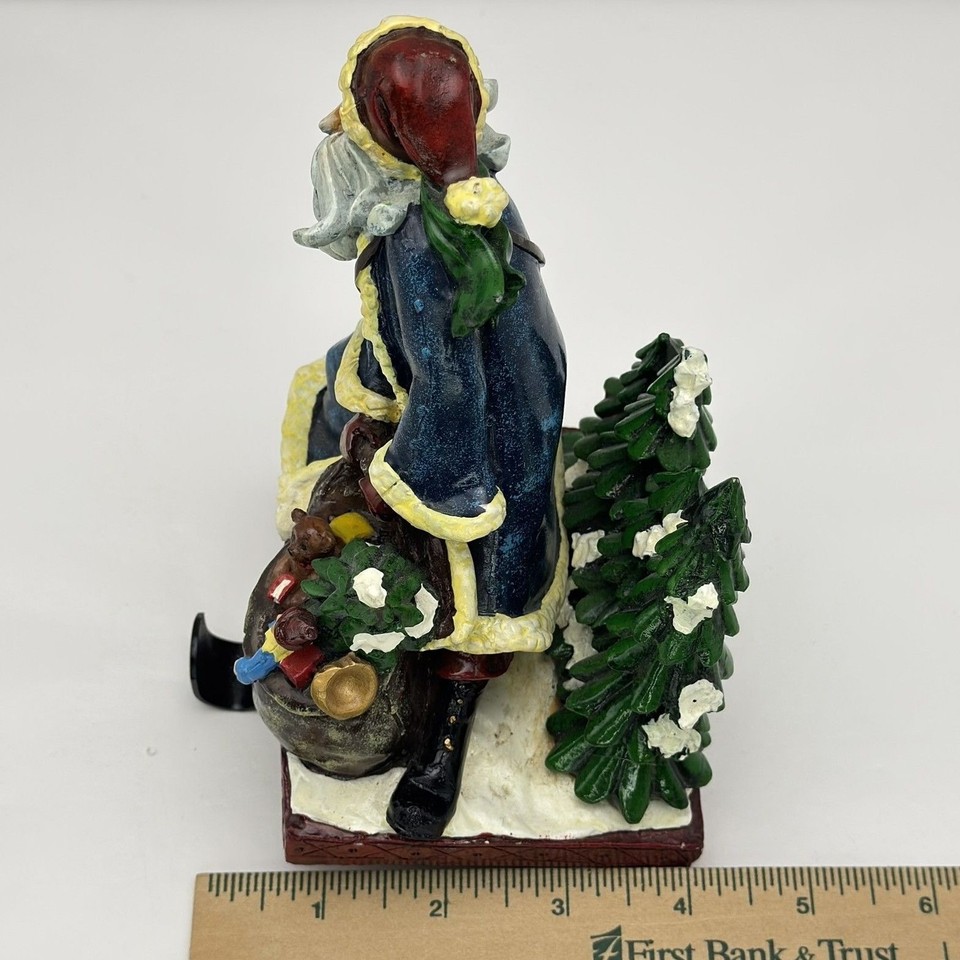 Vtg 2005 Santa Stocking Holder Blue Coat Christmas Trees Toy Sack ...