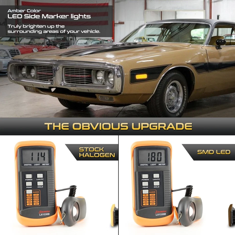 Smoke LED Strip Front Side Marker Lights Lamps For 72-74 Barracuda Cuda Fury - Image 3 of 4