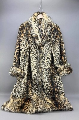 Y2K Terry Lewis Womens Brown Leopard Print Faux Fur Long Coat Size M