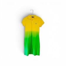 Ralph Lauren Polo Dip Dye Dress L Yellow Green Ombre Cotton Short Sleeve Logo