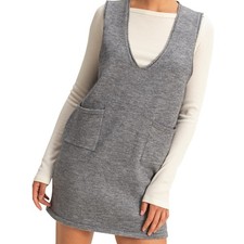 Charcoal V-Neck Sleeveless Knit Mini Dress -224MS