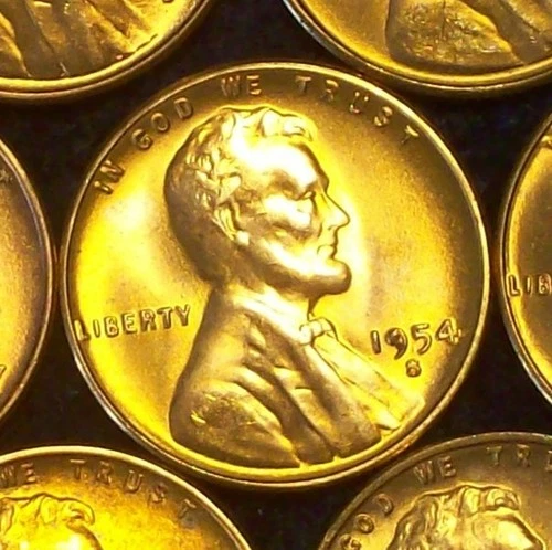 (1) - GEM BU 1954-S WHEAT CENTS - CLOGGED "9" DIE CHIP - SUPER NICE ERROR COINS!