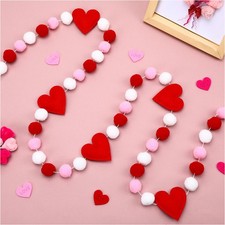 Valentine Felt Garland, Valentines Day Felt Garland with Red Pink Hearts, 8.2 ft