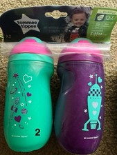 Set of 2 Tommee Tippee Sippee Cups, 9oz, 12M  2 Styles Pnk or Prpl w/Rocket