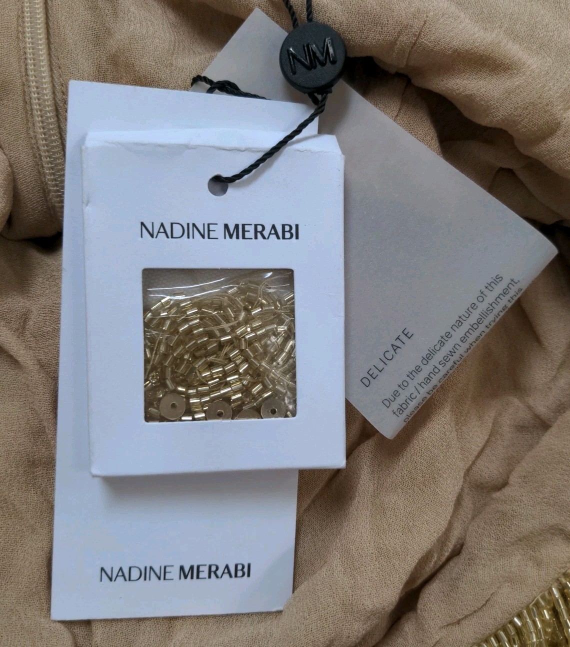 New Nadine Merabi Sadue Beaded Fringe Mini Dress Gold Size 12 image 6