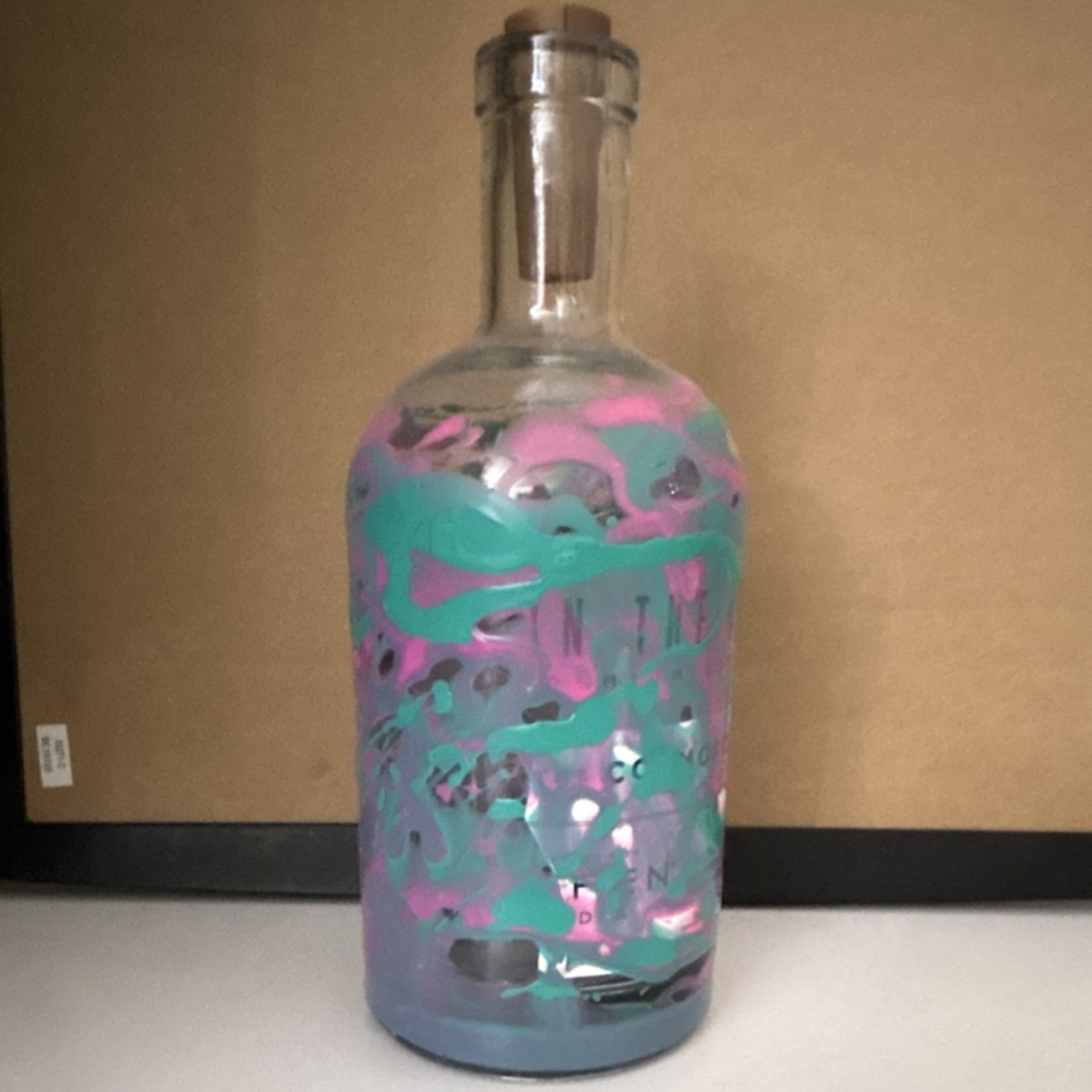 🍀 Hand Painted Glass Decorative Bottle Pink Green Purple 