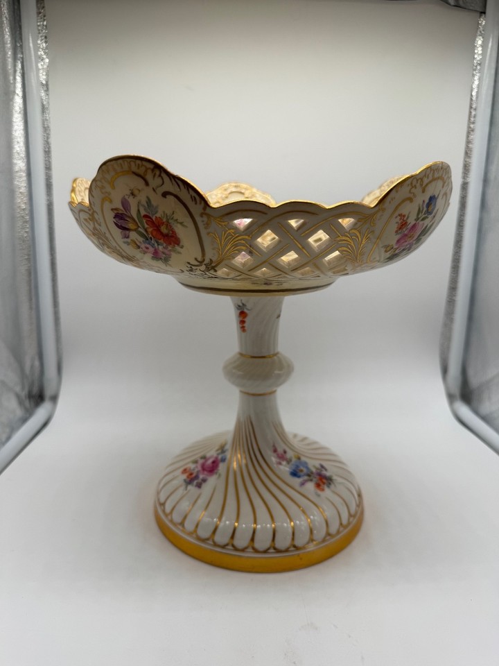 Antique German Meissen Reticulated Porcelain Compote w/ Flowers ...