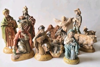Vtg Atlantic Mold NATIVITY Ceramic Set Joseph Mary Jesus Wise Men Animals Manger