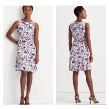 Ralph Lauren LRL Bright Floral Ruched Sheath Dress Pink Navy Red 14 Sleeveless