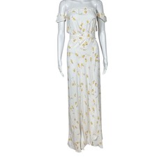 Flynn Skye White Yellow Floral Off Shoulder Maxi Dress XS Boho Made in USA NEW