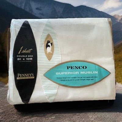 Vintage Penco Superior Muslin White flat Bed Sheet by JCP Linens Cabin Camping