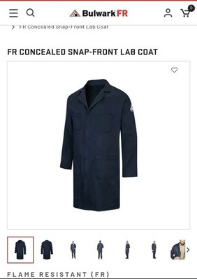 Bulwark FR Concealed Snap Front Mens Medium Dark Lab Coat NEW