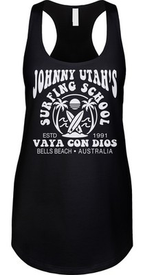 Johnny Utah Surfing 90s Movie Vaya Con Dios Bells Beach Satire Racerback Tank